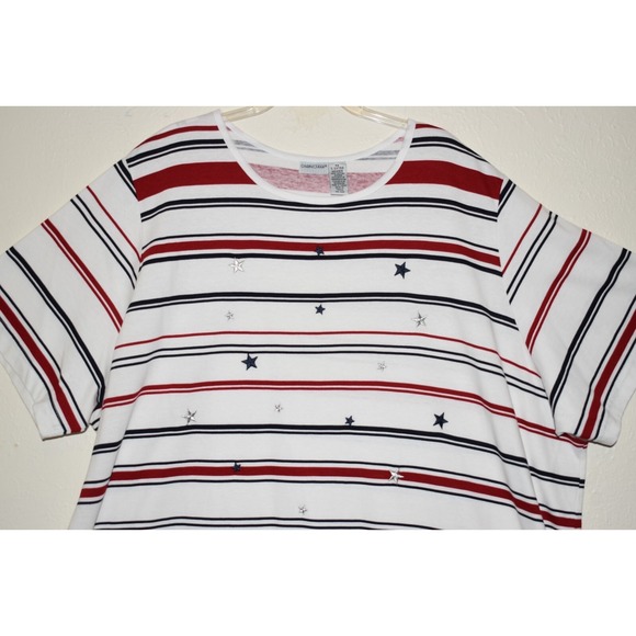 Cabin Creek 5X Short Slv Top  Stars Stripes Red White Blue 100% Cotton Pullover - Picture 14 of 16
